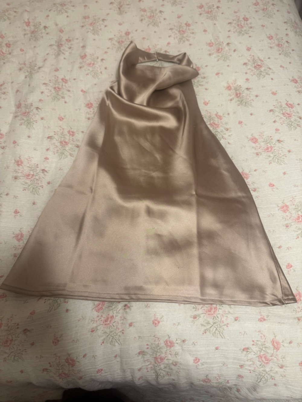 Satin Halter Scarf Top in Taupe